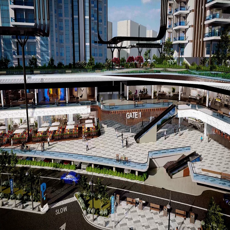 منطقة البوديوم ( المنطقة التجارية والجراج ) في ابراج واترفرونت صواري Podium ( Garage and Commercial ) area at Waterfront Towers Sawary