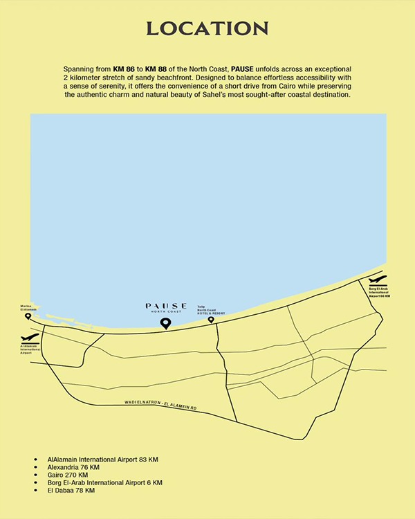 موقع قرية بوز الساحل الشمالي Pause North Coast Location
